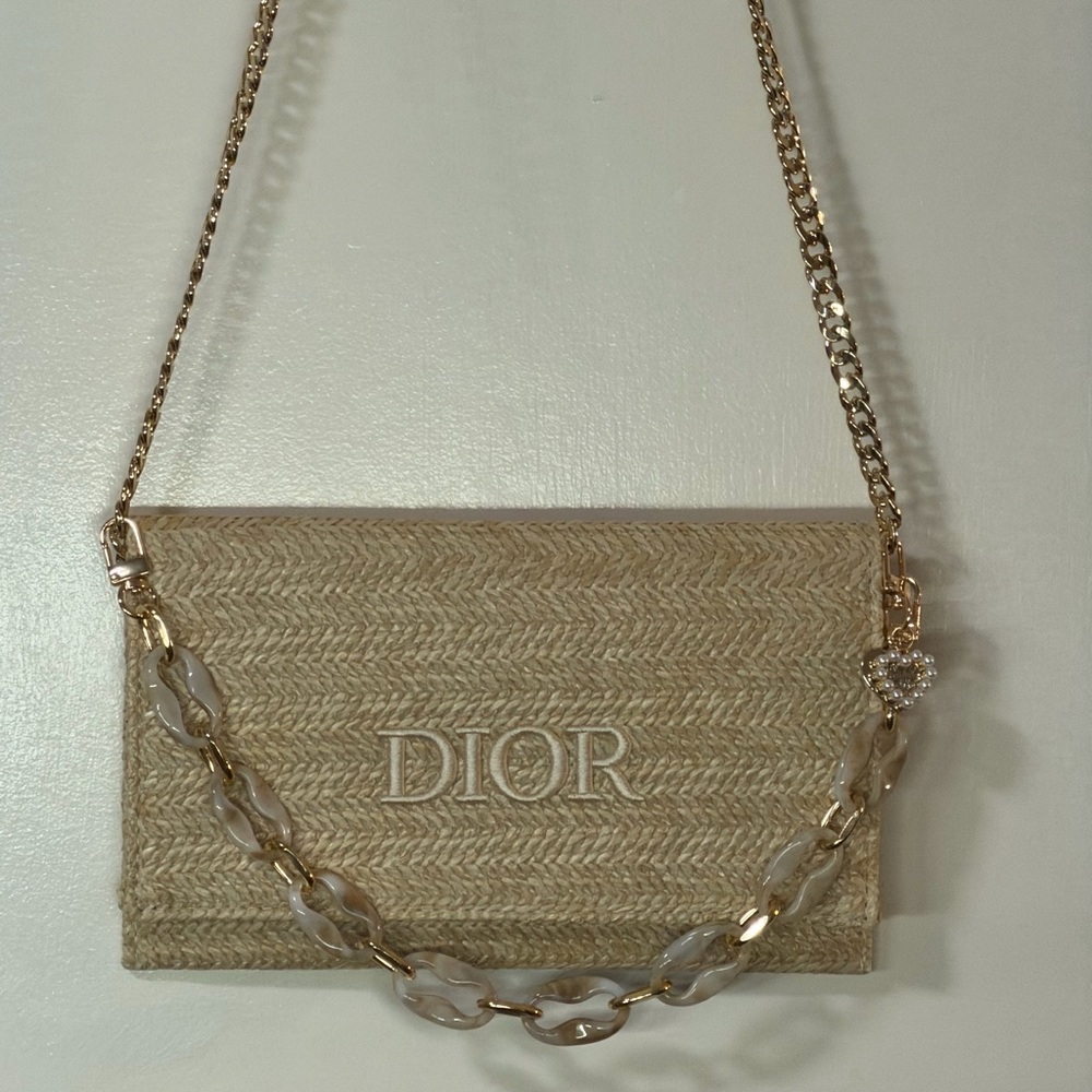 💛BRAND NEW***FULL SET***DIOR RAFFIA Clutch with Chain Strap💛